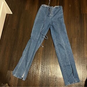 Lace-Up Blue Denim Jeans